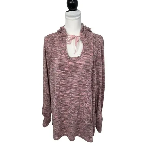 Vintage American Blues Hoodie Sweatshirt Plus XXL Pink Heathered Tie Front - Picture 8 of 12